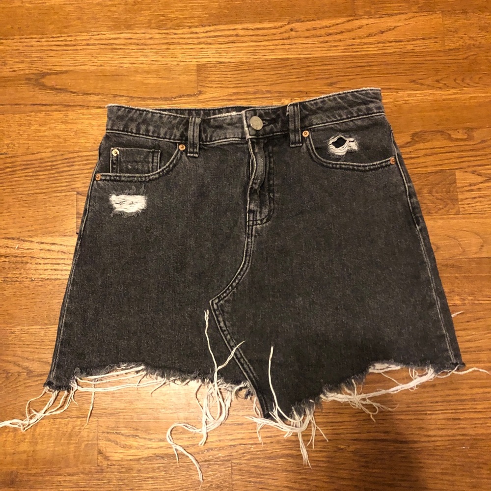 Black Distressed Denim Skirt